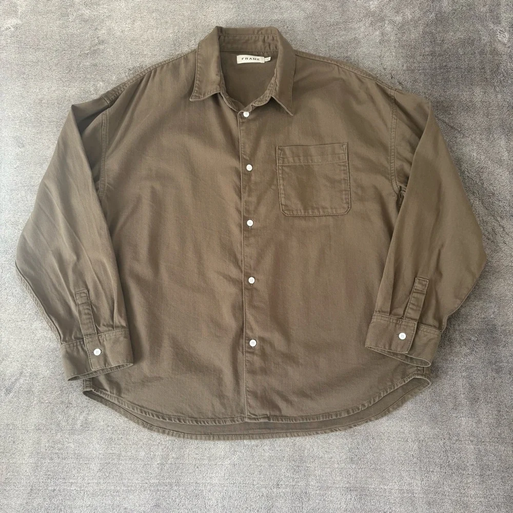 Frame Men's M Khaki Twill Button Down Shirt - Picture 2 of 14